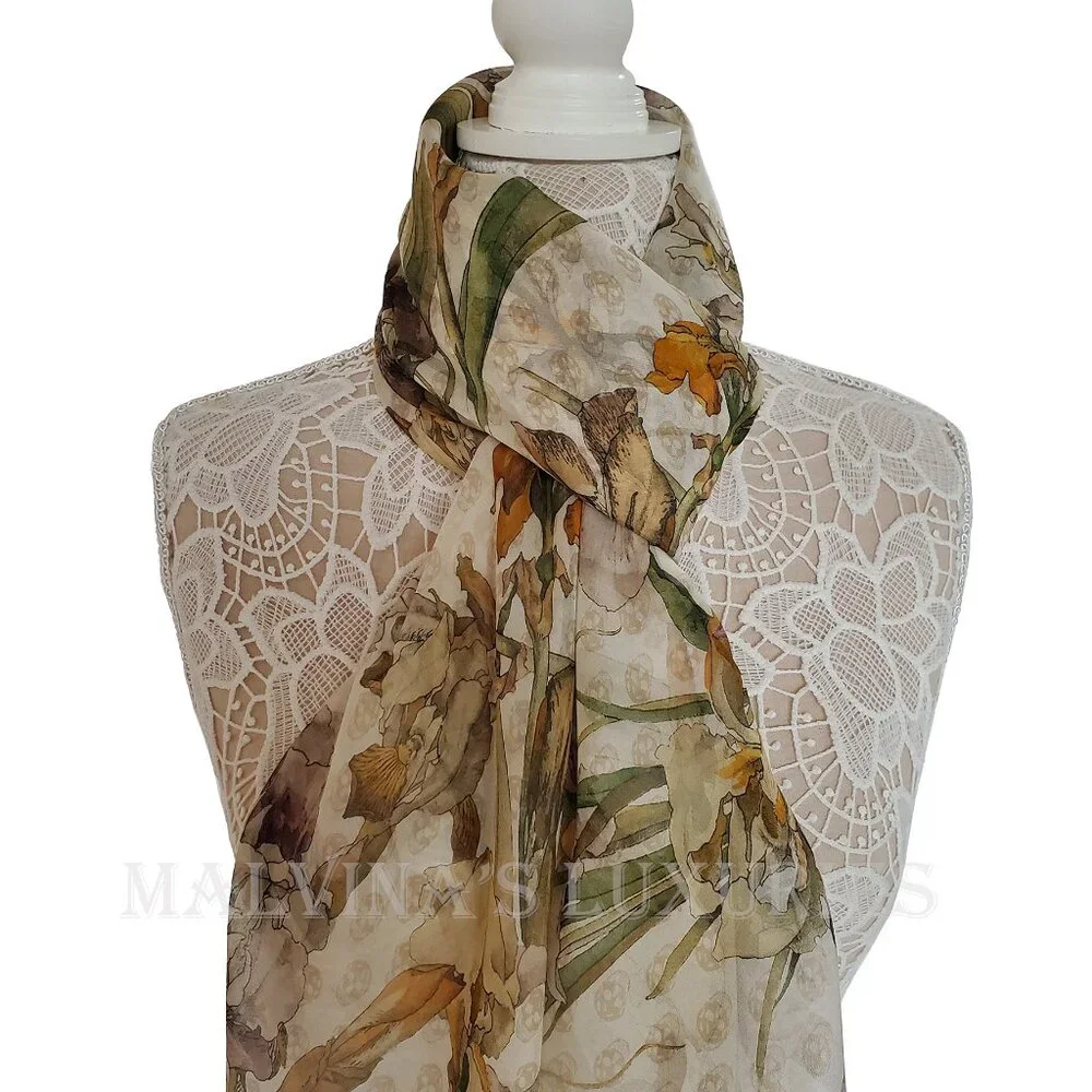 ALEXANDER MCQUEEN SCARF WILD IRIS SKULL PRINT SILK 54